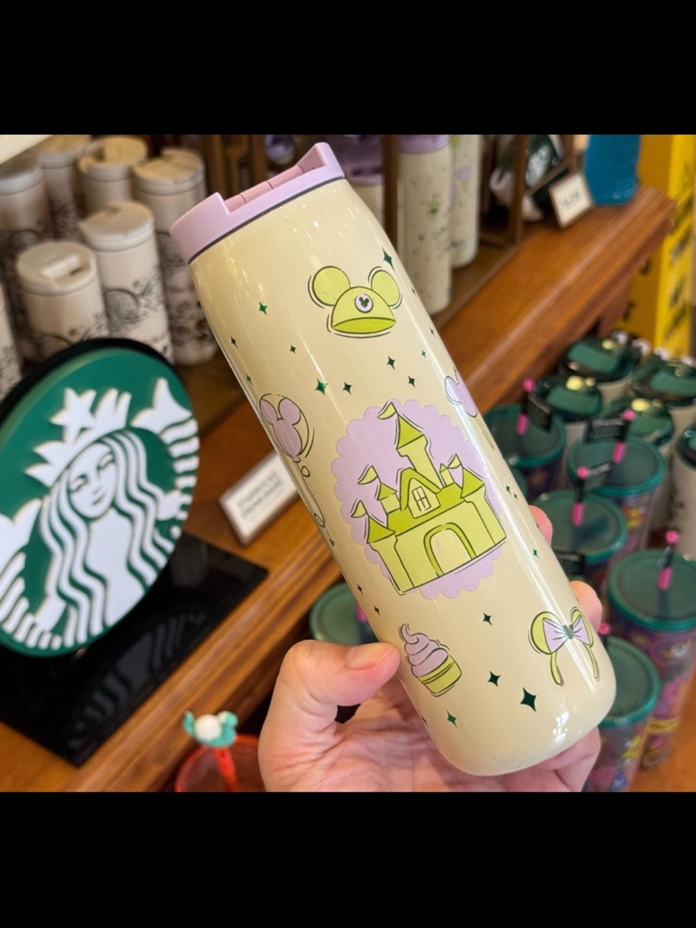 Starbucks Disney Pastel Castle 16 oz insulated Tumbler - green & Pink
